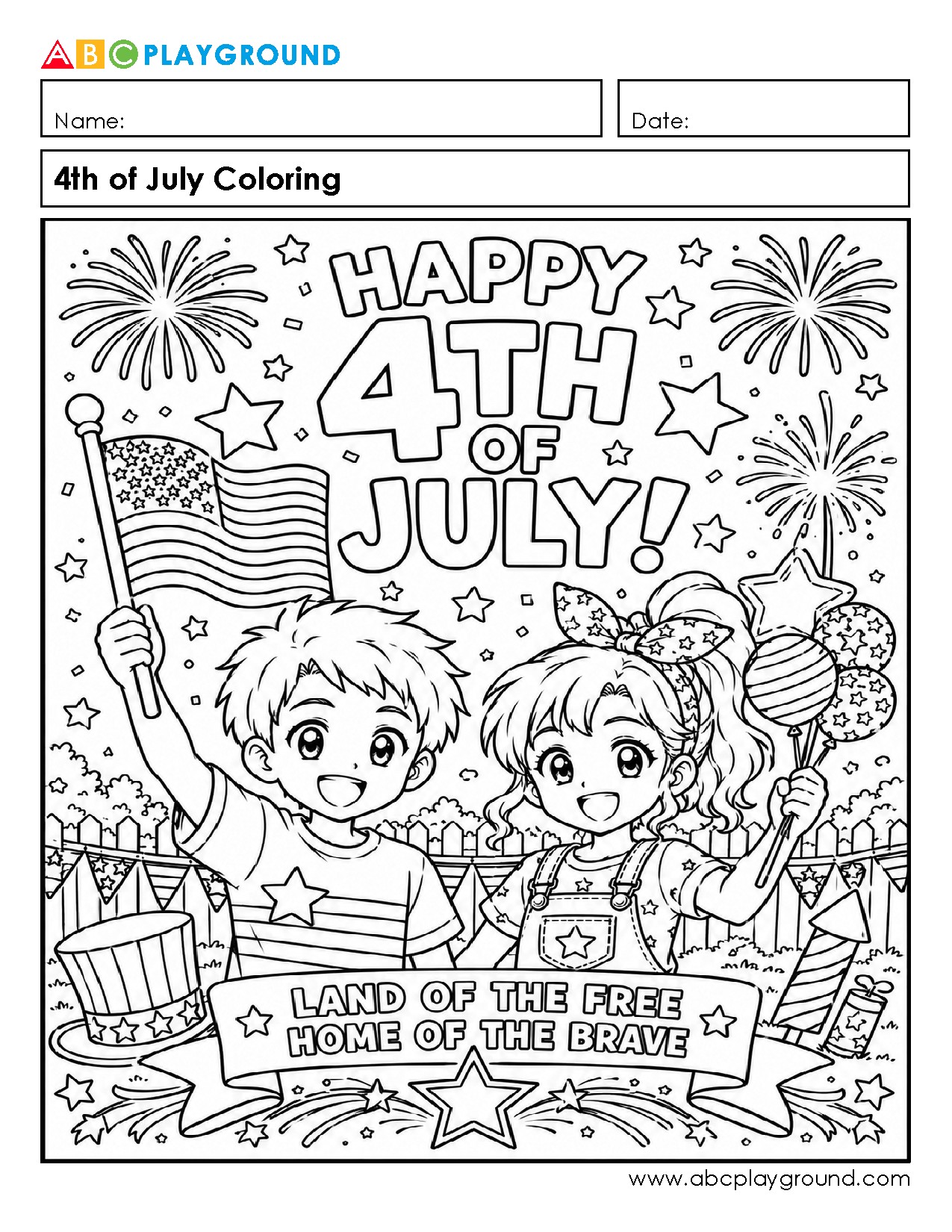 4th of July Coloring Page for Patriotic Fun
